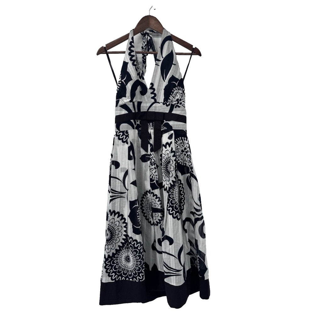 Robbie Bee 100% Cotton‎ Halter Neck Floral Dress Y2K tropical babydoll brown 6